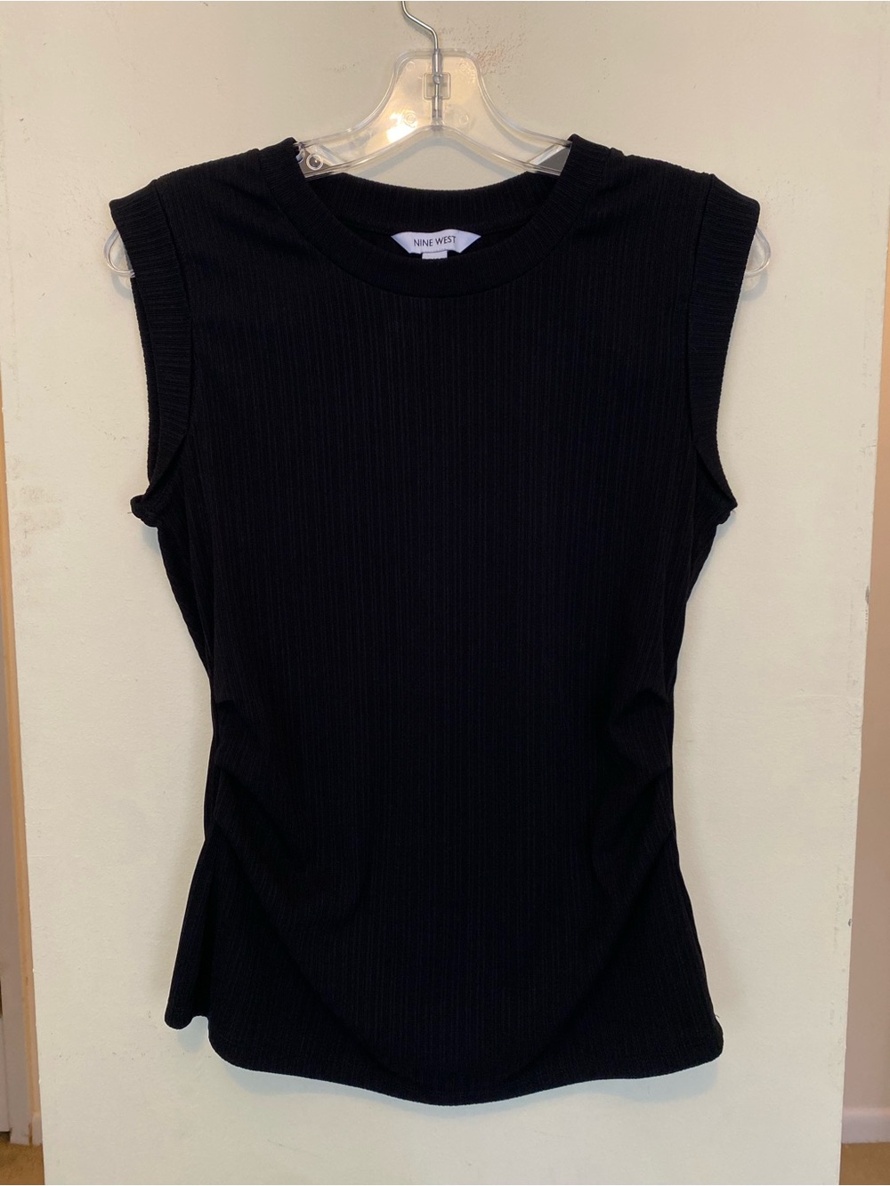 Nine West Black Ruched Sides Ribbed Crewneck Sleeveless Tank Top Women’s Small